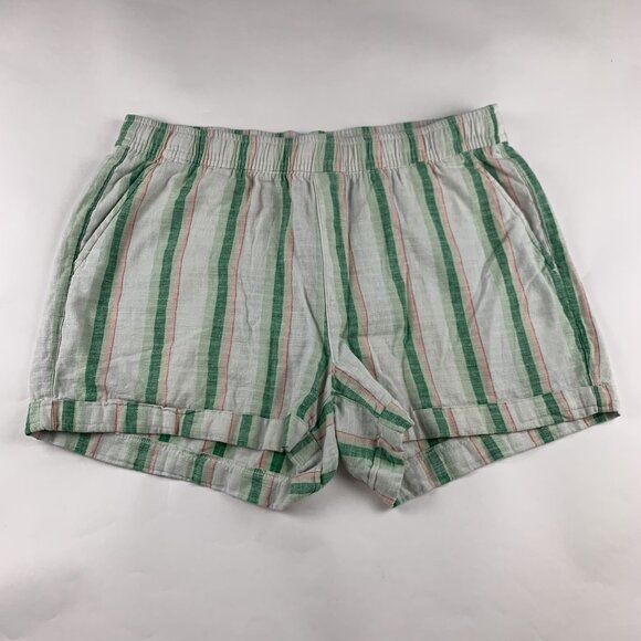 Old Navy Green Pink Stripe Linen Blend High Rise Pull On Shorts L - Picture 1 of 6